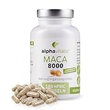 Alphavitalis Maca 8000 Kapseln hochdosiert - 180 Kapseln 20:1 Maca Wurzel Extrakt vegan - deutsche Herstellung - laborgeprüft - 8000mg Pulver pro Kapsel in Premiumqualität