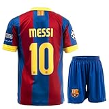 NIHMEX Barcelona Legende Messi #10 Retro Seltenes Fußball Kinder Trikot Shorts Set Jugendgrößen (Messi Blau, 128)