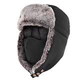 Unigear Wintermütze mit Ohrenklappen, Unisex Warme Schneedichte Fliegermütze Kunstfellmütze mit Winddichte Abnehmbarer Gesichtsmaske für Skifahren, Schlittschuhlaufen und andere Outdoor-Aktivitäten