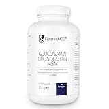 FürstenMED® Glucosamin Chondroitin Hochdosiert + MSM + Vitamin C - 180 Kapseln - 4-Fach Komplex Glucosamin ohne Zusatzstoffe - Glucosamin 1710 mg - vollständig laborgeprüft