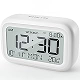 DOOMAY Digital Wecker Nachttisch - Batteriebetriebene Uhr mit LCD-Display-Volumen einstellbar Snooze und Wochenendmodus für Schlafzimmer Schreibtisch Reisen