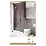 Quadratischer Eitelkeit-Badezimmer-Spiegel mit Speicher-Gestell, Make-upbadezimmerspiegel, Nicht perforiertes an der Wand befestigtes Waschbecken,Gold,40x60cm