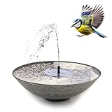 Solarbrunnen Set für draußen 35 cm Schale grau - Schwimmende Solar Springbrunnen Fontäne und Dekoschale als Outdoor Gartenbrunnen - Außen Wasserspiel als Balkon Vogeltränke, Garten Vogelbad