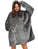 YEPLINS Pullover Sweatshirt Mit Kapuze Robe Decke Hoodie Decke Sweatshirt Flanell Hoodies (Grau), Einheitsgröße