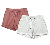 icyzone Damen Shorts Kurze Sporthose Jogginghose Atmungsaktiv Laufshorts Gym Fitness Shorts 2er Pack (XL, Dusty Pink/Light Gray)