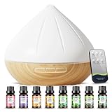 Aroma Diffuser für Ätherische Öle, 500ml Diffusor mit 8x10ml Ätherische Öle Set, Fernbedienung Luftbefeuchter Raumduft mit 14-Farbigem LED-Licht für Schlafzimmer (Weiß)