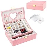 Schmuckkasten, Großer Schmuckkästchen mit Spiege für Damen Mädchen, Samt Schmuckbox Schmuckschatulle Groß Schmuck Organizer für Ringe Ohrringe Armbänder Halsketten, Rosa