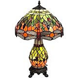 Bieye L30566 Libelle Tiffany-Stil Glasmalerei Tischlampe mit 30 cm breitem Lampenschirm, grün orange, 48 cm groß