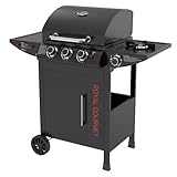 Royal Gourmet Gasgrill 3+1 Brenner Grillwagen mit 11,5 kW, Campinggrill mit Seitenbrenner, Outdoor Gas Grill inkl. Haken, Unterschrank für Balkon, Party Schwarz