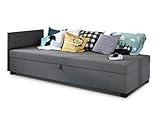 Sofa Misti II - Einzelbett, Schlafsofa mit Bettkasten, Bettsofa, Farbauswahl, Bettgestell, Komfortbett, Bett für Jugendzimmer, Schlafmöbel (Grau (Lux 05))