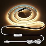 ALITOVE COB LED Streifen 1M Warmweiß 3000K USB Dimmbar LED Strip 320LEDs/m 5V für TV LED Hintergrundbeleuchtung Hängeschrankunterbeleuchtung Schlafzimmer Heimdekoration