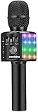 BONAOK Karaoke Mikrofon für Erwachsene, Mikrofon Karaoke Zum Sprechen, 3 in 1 Leucht Mikrofon mit Echo, Mikrofon Kinder Karaoke, KTV Mikrofon für zu Hause, Kompatibel mit IOS Android(Schwarz)
