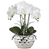 Kunstpflanze Orchideen Künstliche Deko Blumen Kunstblumen Wie Echt Mit Real-Touch Blüten im Keramiktopf Tischdeko Fensterbank Deko, Höhe 44 cm, Weiß