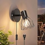 Kimjo Wandlampe mit Schalter und Stecker - Wandleuchte mit Schalter Schwarz Wandlampe mit Stecker Innen Drehbare - E14 Wandstrahler Schlafzimmer Wandlampe Wohnzimmer Wandspot Ohne Leuchtmittel