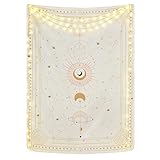 Yugarlibi Mondphasen Wandteppich Mysteriöser Konstellation Sternenhimmel Tarotkarten Wandbehang Ästhetische Retro Astrologie Wandkunst für Schlafzimmer Wohnzimmer Beige 150x130cm