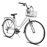 Hiland 700C Cityräder, 28 Zoll Urban City Pendler Fahrrad, 7 Gang Grau Damen Fahrrad, Hollandrad Hybrid Fahrrad für Männer Frauen
