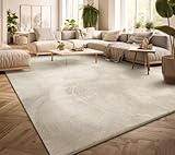 TT Home Teppich Wohnzimmer Kurzflor Anti-Rutsch Rückseite Einfarbiges Design Waschbar, Farbe: Creme, Größe:140x200 cm