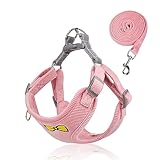 katmerio Katzengeschirr Katzenleine mit Geschirr für Katzen, Verstellbares Katzengeschirr mit Leine Ausbruchsicher,Reflektierend Cat Harness für Kitten Hund(XS, Rosa)