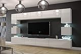 Furnitech Wohnwand Wohnzimmer | Wohnzimmer Möbel mit LED RGB - 16 Farben | Hängend Wohnwand Modern | Wohnzimmer Schrankwand mit Regale und TV Schrank (Nowara AN1-17W-HG21 1C)