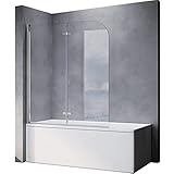 SONNI Duschwand für Badewanne faltbar 2 teilig 120x140 cm 6mm NANO-klarglas Badewannenaufsatz