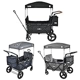 FableKids Bollerwagen Leo X2Plus mit Dach 2 Sitzplätze Faltbarer Transportwagen XXL-Hecktasche 5-Punkt-Gurt 360° Offroad Räder Fußbremse Oxford 600D Leinen Onyx Schwarz