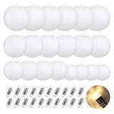 Encham 20 Stück Papierlaterne Weiß Lampions mit 20X Warmweiß Mini LED-Ballons Lichter rund Lampenschirm Hochzeitsdeko Party Geburtstage Gartenparty Deko