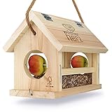 wildtier herz I Vogelfutterhaus M Handarbeit aus Natur-Holz für Gartenvögel wetterfest, naturbelassen I 30cm x 23.5cm x 20cm | Vogelhaus zum Aufhängen im Garten und Balkon