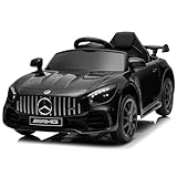 LEADZM Kinder Elektroauto Mercedes Benz AMG mit 12V Kinderauto Elektrisch 2,4G-Fernbedienung, Elektrofahrzeuge 2-türig mit MP3, Musik, Hupe, LED-Leuchten (Schwarz)