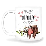 Mama Geschenke Kaffee Tasse mit Spruch Beste Mama der Welt, Keramik Kaffeebecher Faultier Geschenke für Mutter zu Weihnachten zum Muttertag zum Geburtstag 350ml