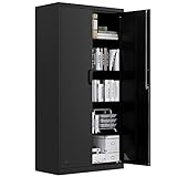 YITAHOME Aktenschrank, Abschließbar Metallschrank mit 4 Verstellbaren Regalen, Büroschrank, Stahl-Aufbewahrungsschrank, Metallschrank, Garage, Büro, Abstellraum, 180 cm x 90 cm x 45 cm, Schwarz