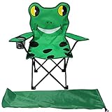 Kinder Anglersessel Campingstuhl Faltstuhl Anglerstuhl Motiv Frosch mit Getränkehalter und Tasche, Entspannen, Platzsparend, Grün