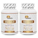 Sowelo Omega-3-1000mg I mit Vitamin D3 K2 E I Essentielle Omega 3 Fettsäuren Hochdosiert I Unterstützt die Natürliche Immunität I Einfluss auf die Senkungm LDL-Cholesterins I 100 Softgels (2-Pack)
