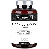 Maca Kapseln Hochdosiert - 32000 mg - Maca Root Schwarz + L-Arginin + Zink + Vitaminen B6 & B12 - Black Maca Pulver 120 Laborgeprüfte Vegan Kapseln - Nutralie