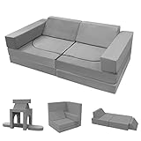 MeMoreCool Kindersofa Spielsofa, Kinder Ausklappbar Flip-Sofa Stuhl Kindercouch Kindersofa ab 6 Jahre Fancy Spielsofa einen aufregenden Indoor-Spielplatz für das Kinderzimmer, ideal für Kinder, Grau