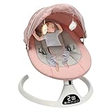 Elektrische Babywippe, 25° Neigungswinkel Baby Schaukel mit 5 Natürlichen Schaukelgeschwindigkeiten unb Fernbedienung, Baby Wippe für Babys im Alter von 0-12 Monaten (Rosa)
