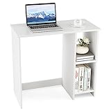 COSTWAY Kleiner Schreibtisch, Computertisch mit 2 Fächern, PC-Tisch, Bürotisch für kleine Räume, weiß, 80 x 40 x 74 cm
