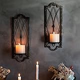 2 Stück Kerzenhalter Wand Vintage,Hängende Metall Wandkerzenhalter für Wanddeko(Schwarz und Gold)