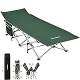 FUNDANGO Faltbares Campingbett, extra breit, übergroß, strapazierfähig, Outdoor-Schlafbett für Erwachsene, dickes Stahlrohr und Tragetasche, 180 kg Kapazität, Grün, L 200,7 cm x B 76,2 cm x H 38,1 cm