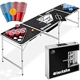 tectake Bierpong Tisch, inkl. 100 Becher (50 rot & 50 blau) und 6 Bälle, mit Eisfach und Becherhalter, klappbar, höhenverstellbar, Partyspiele für Erwachsene, Trinkspiel Beer Pong