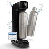 Luckymoose® Wassersprudler mit 2x 1,25L Edelstahlflaschen - Spart bis zu 25% CO2 dank Stopp-Automatik - Flaschen spülmaschinenfest & ohne Ablaufdatum (2x Edelstahl)