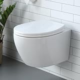 Wand WC Keramik Hänge WC Set Toilettemit abnehmbaren Deckel sitz mit Absenkautomatik Hängetoilette, D-Form, kompakte Design Toilette Gästebad