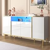 MURUL Sideboard, hochglänzende weiße Kommode mit 2 Schubladen, Schlafzimmerkommode, hochglänzendes weißes Sideboard – B150/T40/H80cm, Kommode (Weiß)