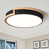 Vikaey LED Deckenleuchte, Schwarz Deckenlampe 40cm, 36W Lampe mit Holz für Schlafzimmer Wohnzimmer Küche Flur Esszimmer 4000K