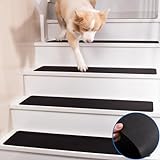 HOPEVIVA rutschfeste Gummi-Treppenstufen, Treppenläufer für Holzstufen, Keller-Treppenmatten für Haustiere, Kinder und ältere Menschen, schwarz, 76,2 x 20,3 cm, 15 Stück