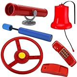 Anschütz Feuerwehr Set für Spielturm Zubehör rot Lenkrad Fernrohr Glocke Telefon Spritze