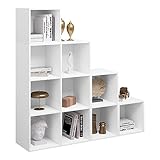 WOLTU Bücherregal weiß, Raumteiler, Stufenregal, Treppenregal, Würfelregal, mit 10 Fächern, Standregal, Aufbewahrungsregal für Bücher Spielzeug Wohnzimmer, 120x120x30cm, SK035ws