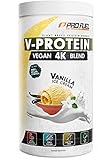 Vegan Protein VANILLE - V-Protein 4K Blend, 750g | Unglaublich lecker & cremig | Aus Sonnenblumen, Soja, Hanfsamen & Kürbiskernen | Pflanzliches Eiweißpulver mit 81% Eiweiß