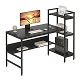 Dripex Holz Schreibtisch mit Ablage Computertisch, PC-Tisch Bürotisch Officetisch Stabile Konstruktion Tisch für Home Office (136cm Schwarz)