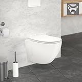 LuxeBath Wand WC Spülrandlos, Weiß, Tiefspüler Hänge WC Keramik, kurz 49 cm, Toilette ohne Spülrand mit Nano Beschichtung, Tornadospülung, Glänzende Toiletten Hängend inkl. WC-Sitz mit Absenkautomatik