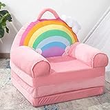 BYBYME Ausklappbares Sofa für Kinder – Klappbarer Kleinkindersessel für 1–3 Jahre alte Kinder – Niedlicher Schlafsessel für Spielzimmer/Schlafzimmer (Regenbogen)